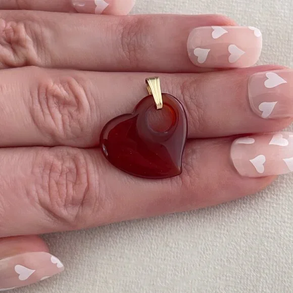 Vintage Solid 14K Yellow Gold Puffy Carnelian Floating Heart Style Charm Pendant - Picture 2 of 10